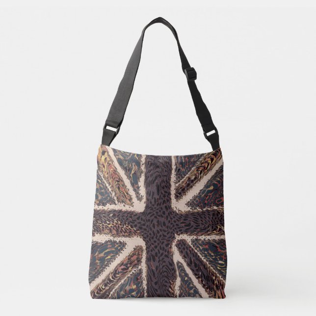 Brown Union Jack Liquid Art, Wild Animal Patterned Crossbody Bag (Front)