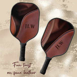 Brown Unzipped  faux Leather Personalised Pickleball Paddle