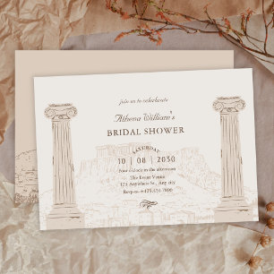 Brown vintage ancient architecture bridal shower invitation
