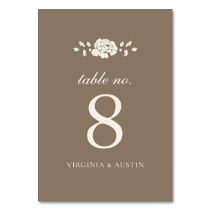 Brown Vintage Botanical Wedding Table Number