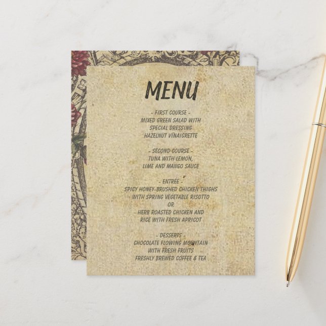 Brown Vintage Classic Wedding Menus (Front/Back In Situ)