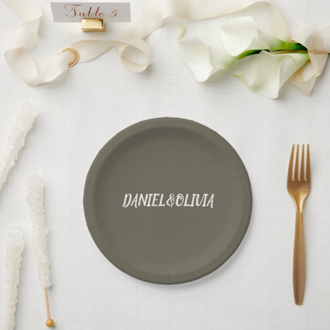 Brown Vintage Classic Wedding  Paper Plate (Wedding)