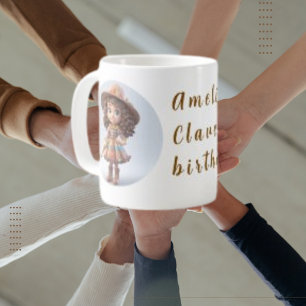 Brown Vintage Comic Cute Girl, Custom Text Coffee Mug