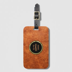 Brown vintage faux leather texture luggage tag