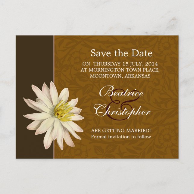 brown vintage lily blossom save the date postcards (Front)
