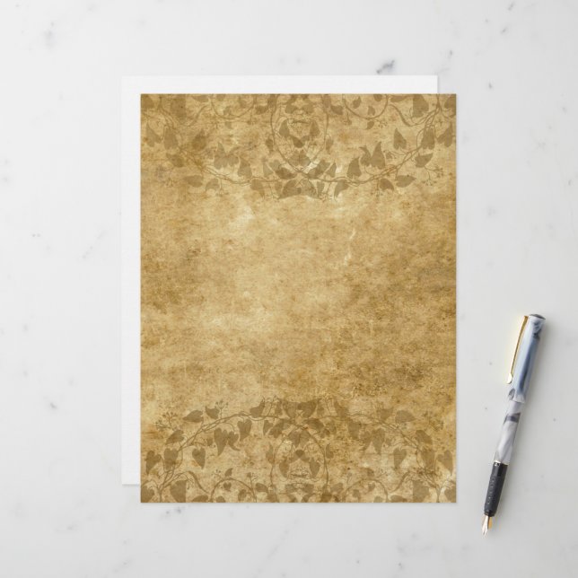 Brown Vintage paper parchment and vines Letterhead (Front/Back In Situ)