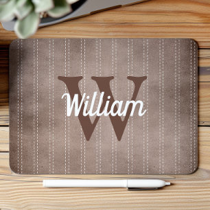 Brown Vintage Pinstripe Retro Monogram Mouse Pad