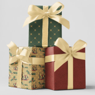 Brown Vintage Rocking Horse Holly Christmas   Wrapping Paper Sheet