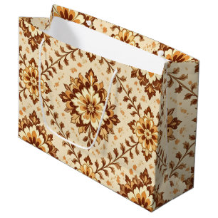 Brown vintage shabby pattern large gift bag