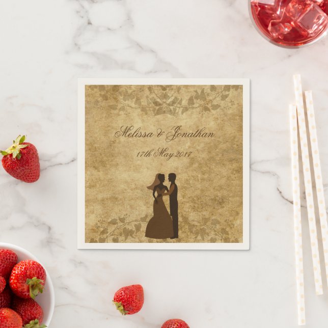 Brown Vintage Wedding Bride Groom Custom paper Napkin (Insitu)