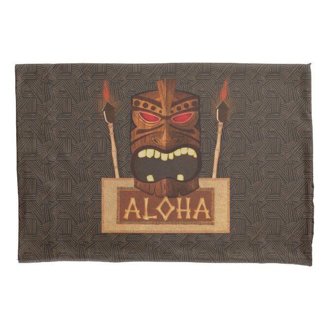 Brown Vintage Wooden Wood Tiki Personalised Aloha Pillowcase (Front)