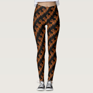 Brown Violin Music Abstract Black Leggings