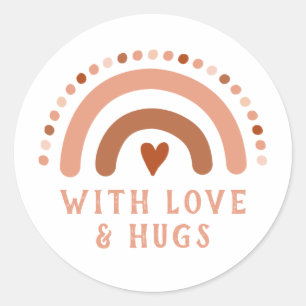 Brown Warn Rainbow Heart Spots Business Card Classic Round Sticker