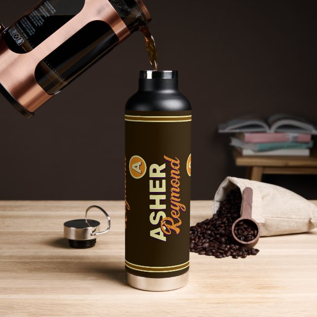 Brown Water Bottle with Name (Coffee)