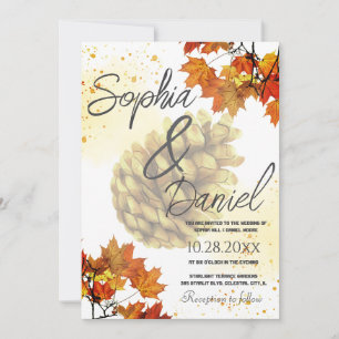 Brown Watercolor Autumn wedding Invitation