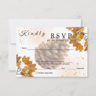 Brown Watercolor Autumn wedding RSVP Card