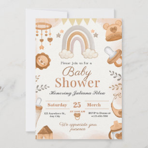 Brown watercolor baby shower invitations 