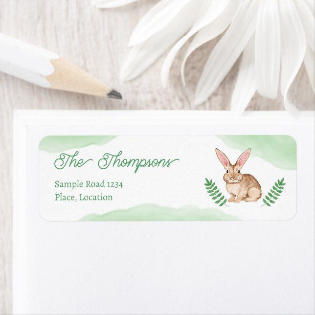 Brown Watercolor Bunny Rabbit With Green Spring (Insitu)