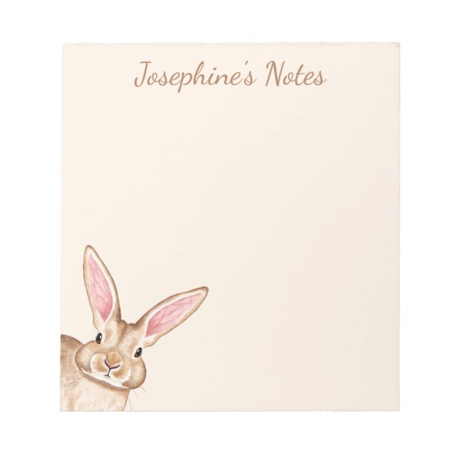 Brown Watercolor Bunny With Big Ears Cute Easter Notepad (Front)