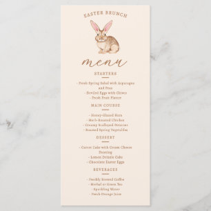 Brown Watercolor Bunny With Ears On Beige Easter Menu