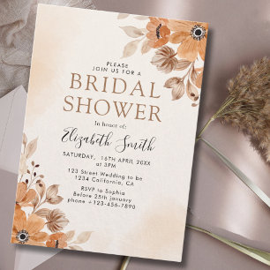 Brown Watercolor Flowers Boho Style Bridal Swower Invitation