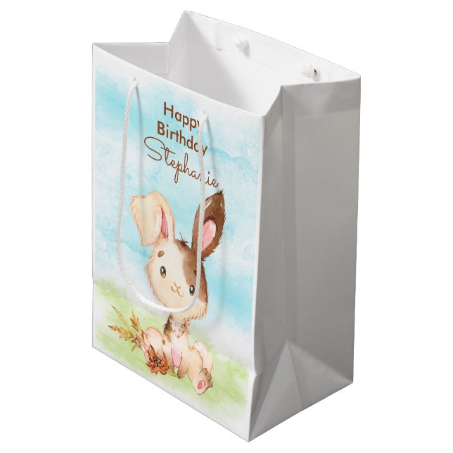 Brown Watercolor Little Bunny Medium Gift Bag (Front Angled)