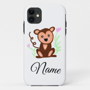 brown watercolor monkey animal add name text Case-Mate iPhone case