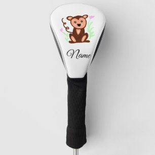 brown watercolor monkey animal add name text golf head cover