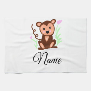 brown watercolor monkey animal add name text tea towel