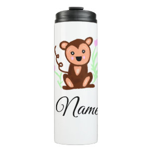 brown watercolor monkey animal add name text thermal tumbler