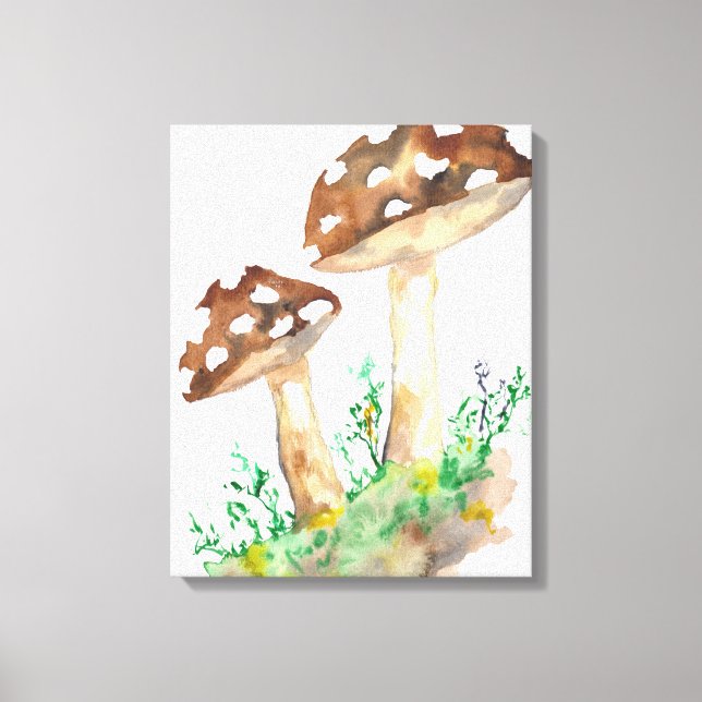Brown Watercolor Mushrooms Canvas Print (Front)