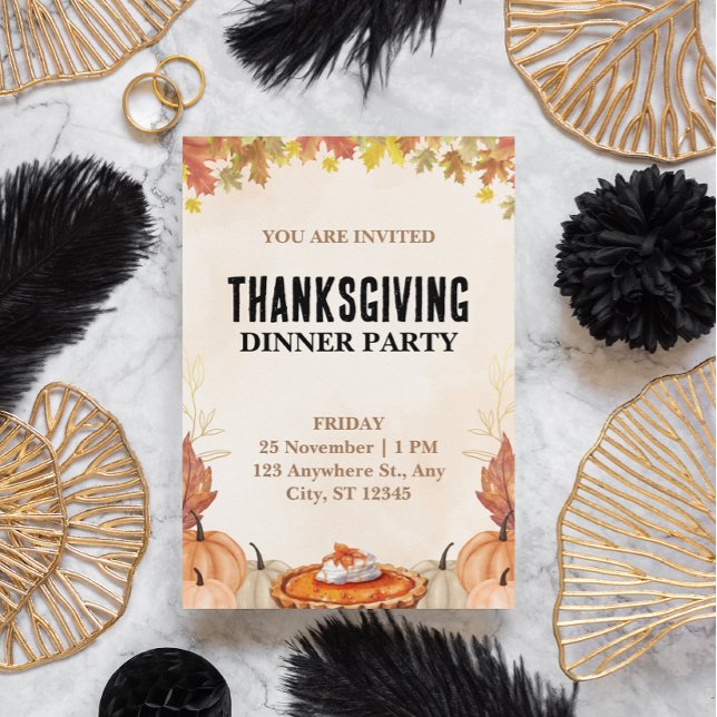 Brown Watercolor Thanksgiving Dinner Party Invitation (thanksgiving dinner invitation card)