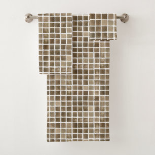 Brown Waterolour Grid Bath Towel Set