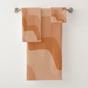 Brown wavy ocean waves gradient  bath towel set