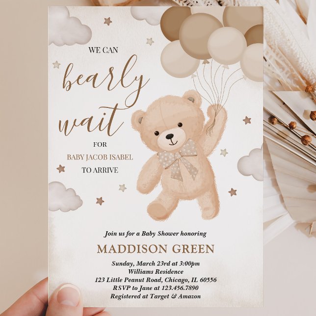 Brown We Can Bearly Wait Baby Shower Invitation (Creator Uploaded)