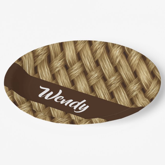 Brown weave pattern paper plate (Angled)