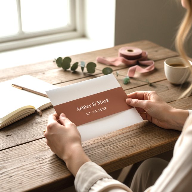 Brown Wedding Bride Groom Terracotta Invitation Belly Band (Creator Uploaded)