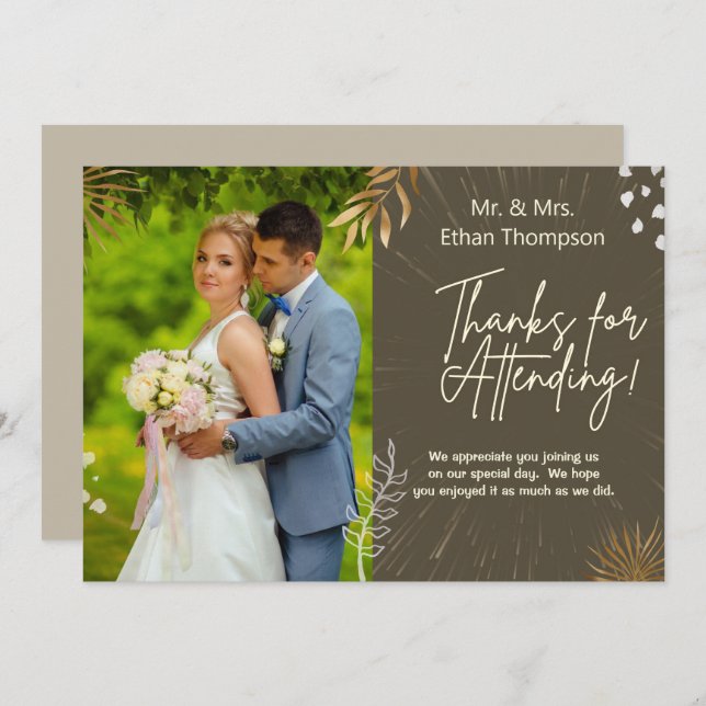 Brown Wedding Couple Photo  Thank You Flat Card (Front/Back)