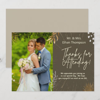 Brown Wedding Couple Photo Thank You Flat Card