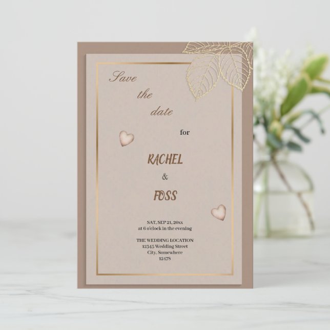 brown wedding invitation (Standing Front)