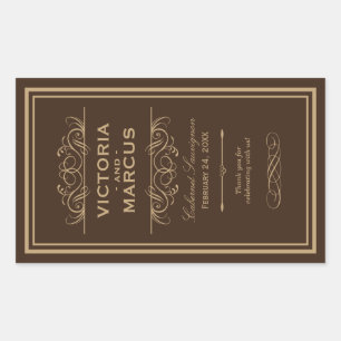 Brown Wedding Wine Bottle Monogram Favour Rectangular Sticker
