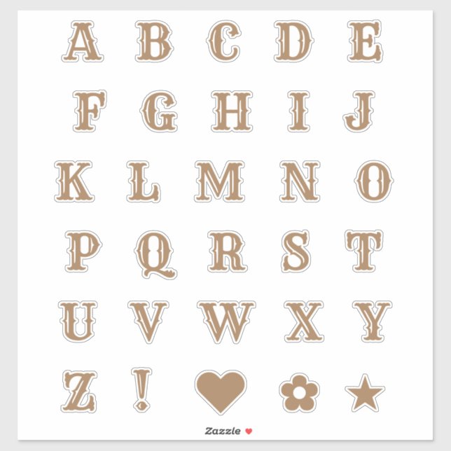 Brown Western Theme Letters Alphabet Monogram  (Sheet)