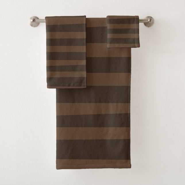 Brown Whimsical Stripes Rustic Modern Minimal Bath Towel Set (Insitu)