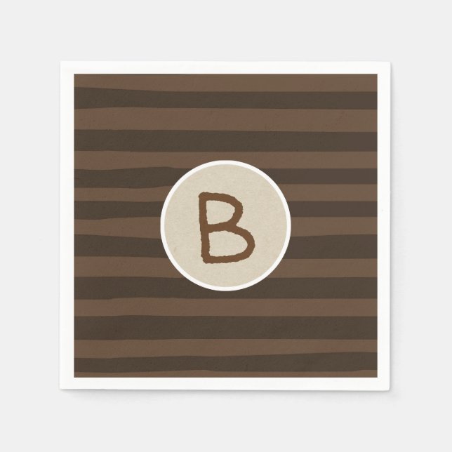 Brown Whimsical Stripes Rustic Modern Minimal Napkin (Front)