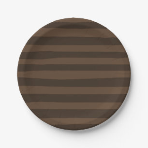 Brown Whimsical Stripes Rustic Modern Minimal Paper Plate