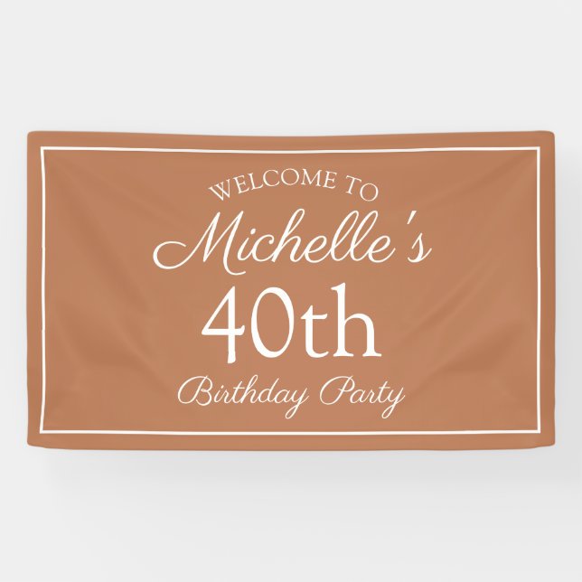 Brown White 40th Birthday Party Banner (Horizontal)