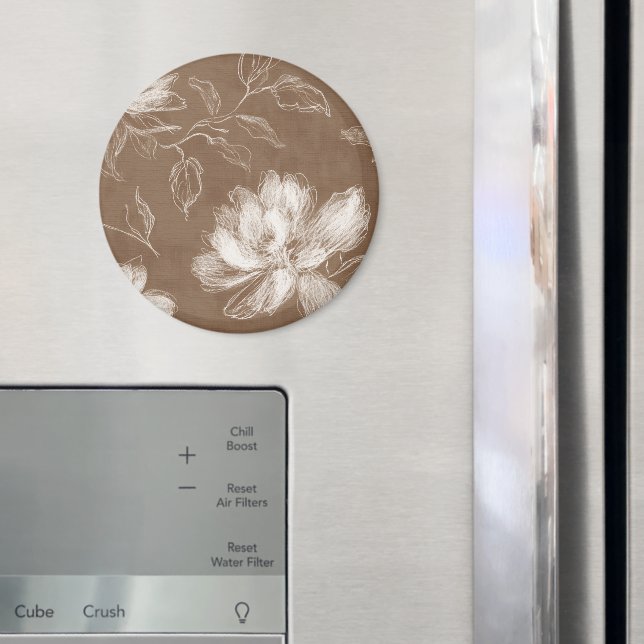Brown White Abstract Flowers Magnet (In Situ (Fridge))