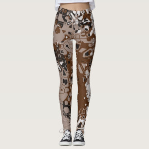 Brown White and black abstract Leggings