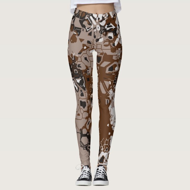 Brown White and black abstract Leggings (Front)