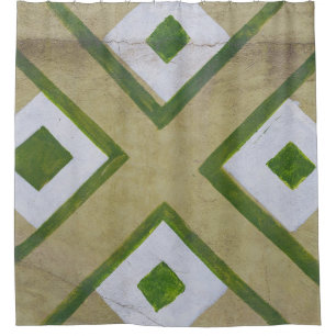 Brown, white, and green textile close-up photograp shower curtain